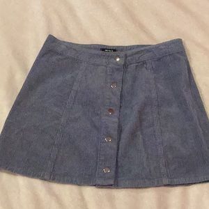 F21 blue corduroy button front skirt